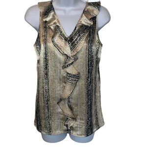 The Limited XS Green Snakeskin Shimmer Print Ruffle Front Blouse Top Work Office